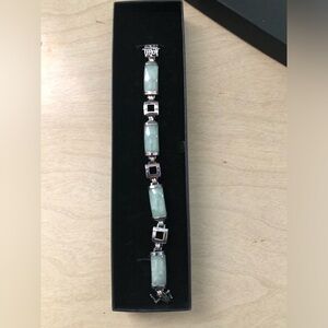 Designer 925 Sterling Silver Light Green Jade Chinese Bracelet